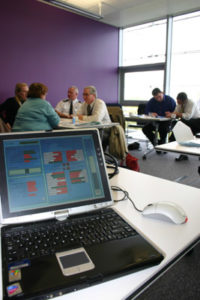 Delivering a collaborative workshop at Barnsley Townhall using Planit-Sustainability learning simuation.